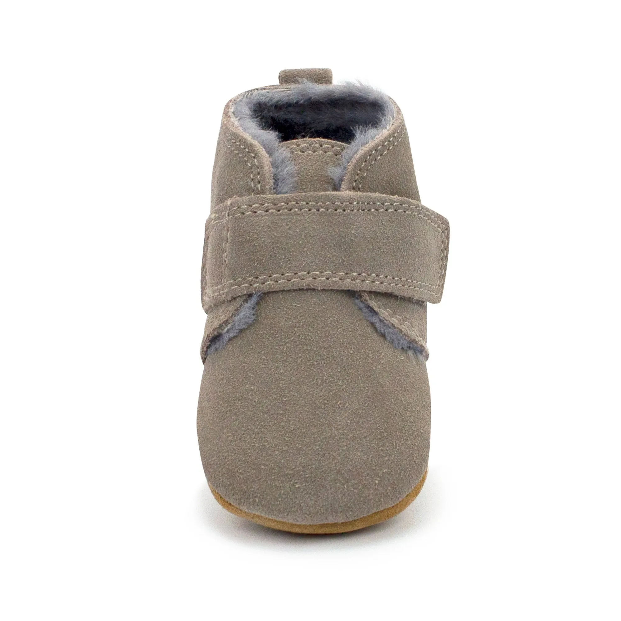 Gray Leather Furry Lined Baby Shoe