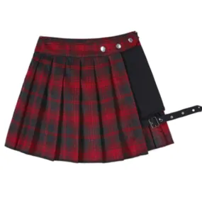 High Waist Red Plaid Pleated Girls Gothic Half Skirts