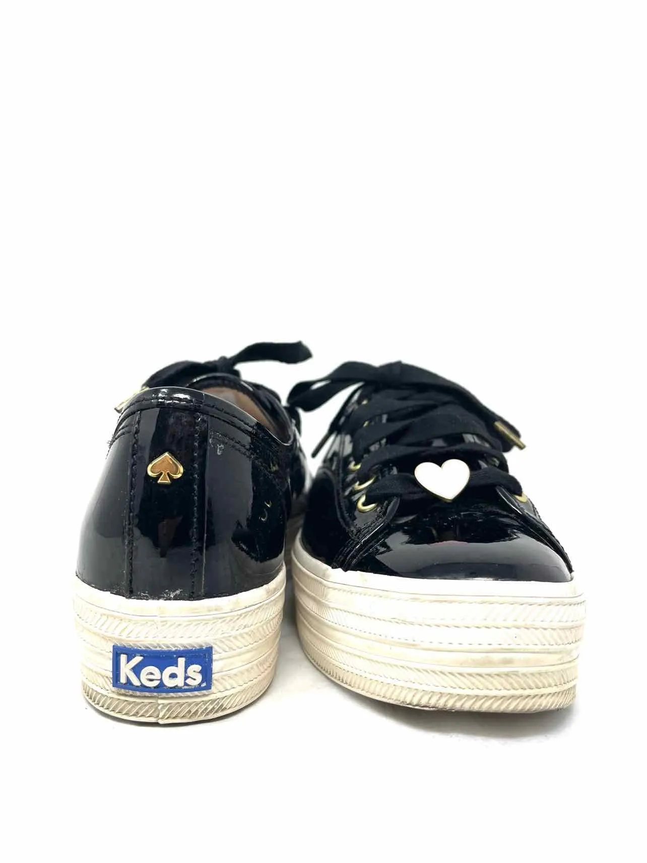 Keds Size 7.5 Black/White Lace-Up Patent Leather Shoes Sneakers