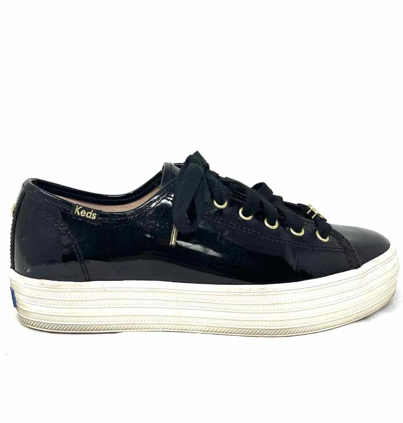 Keds Size 7.5 Black/White Lace-Up Patent Leather Shoes Sneakers