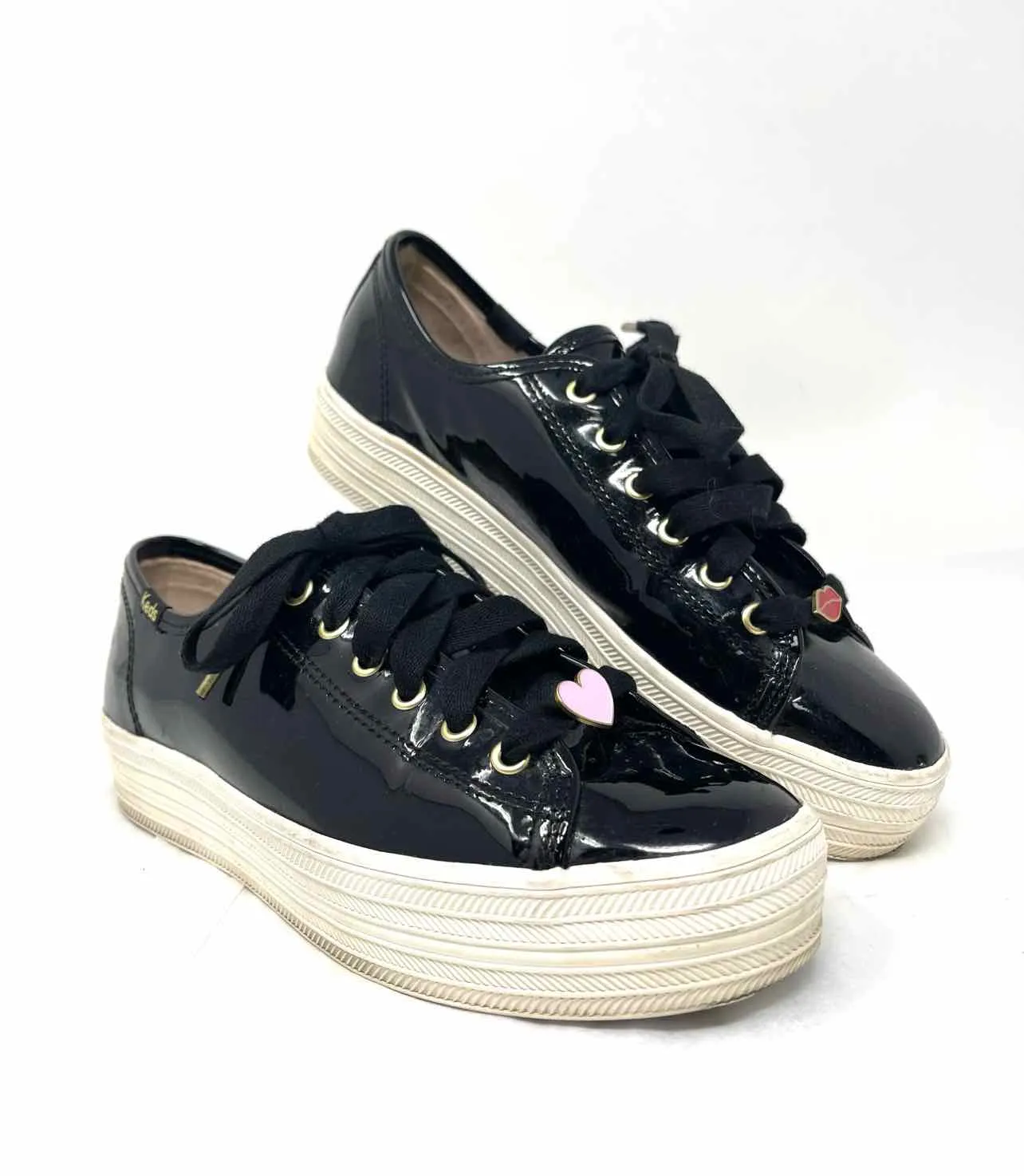 Keds Size 7.5 Black/White Lace-Up Patent Leather Shoes Sneakers