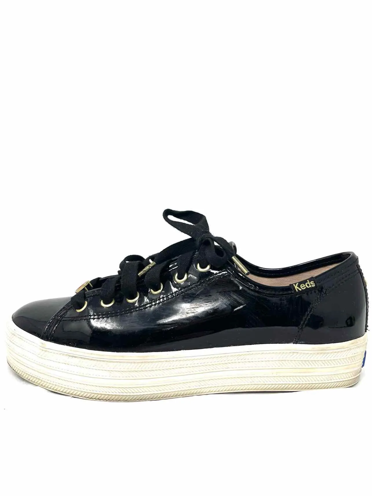 Keds Size 7.5 Black/White Lace-Up Patent Leather Shoes Sneakers