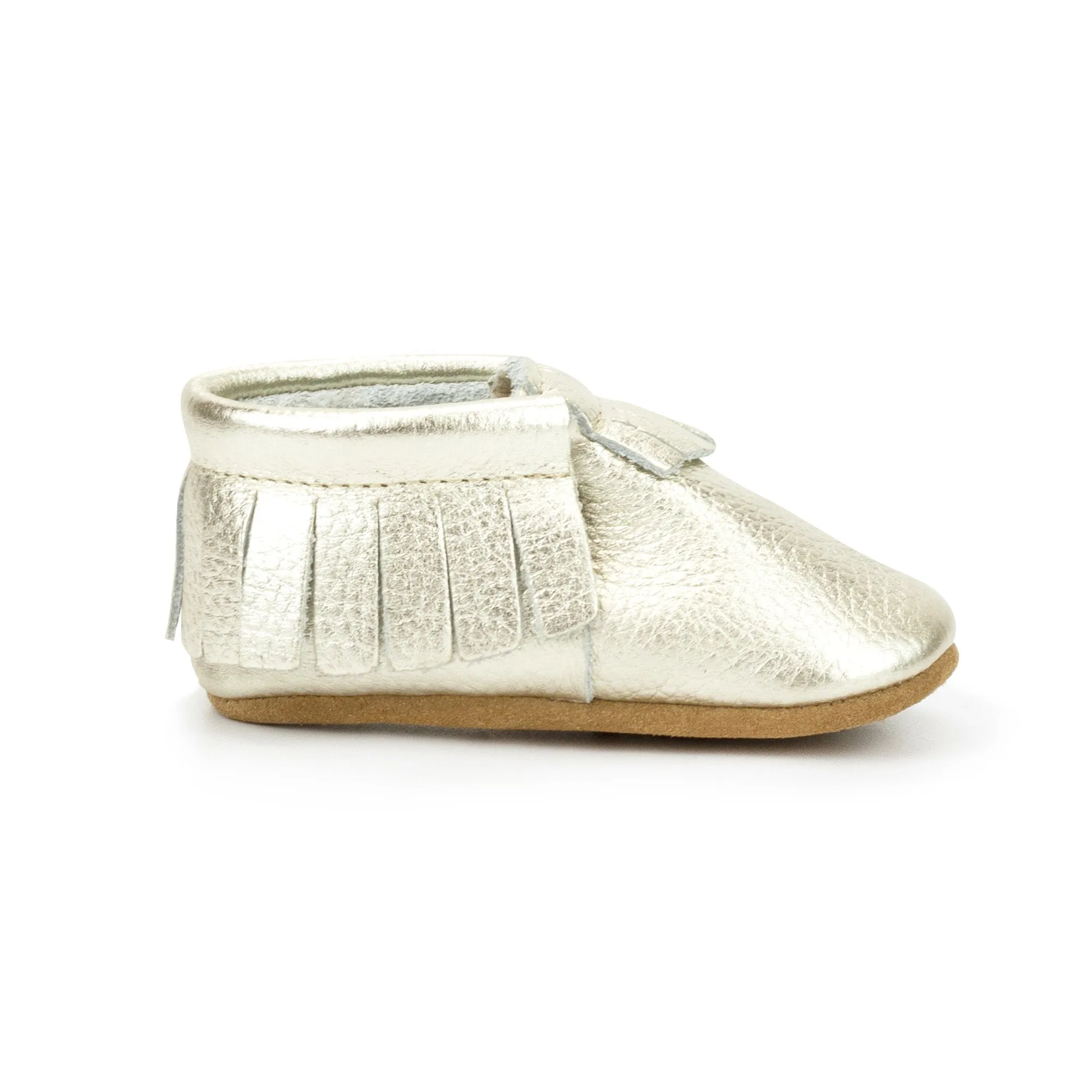 Light Gold Leather Fringe Moccasins