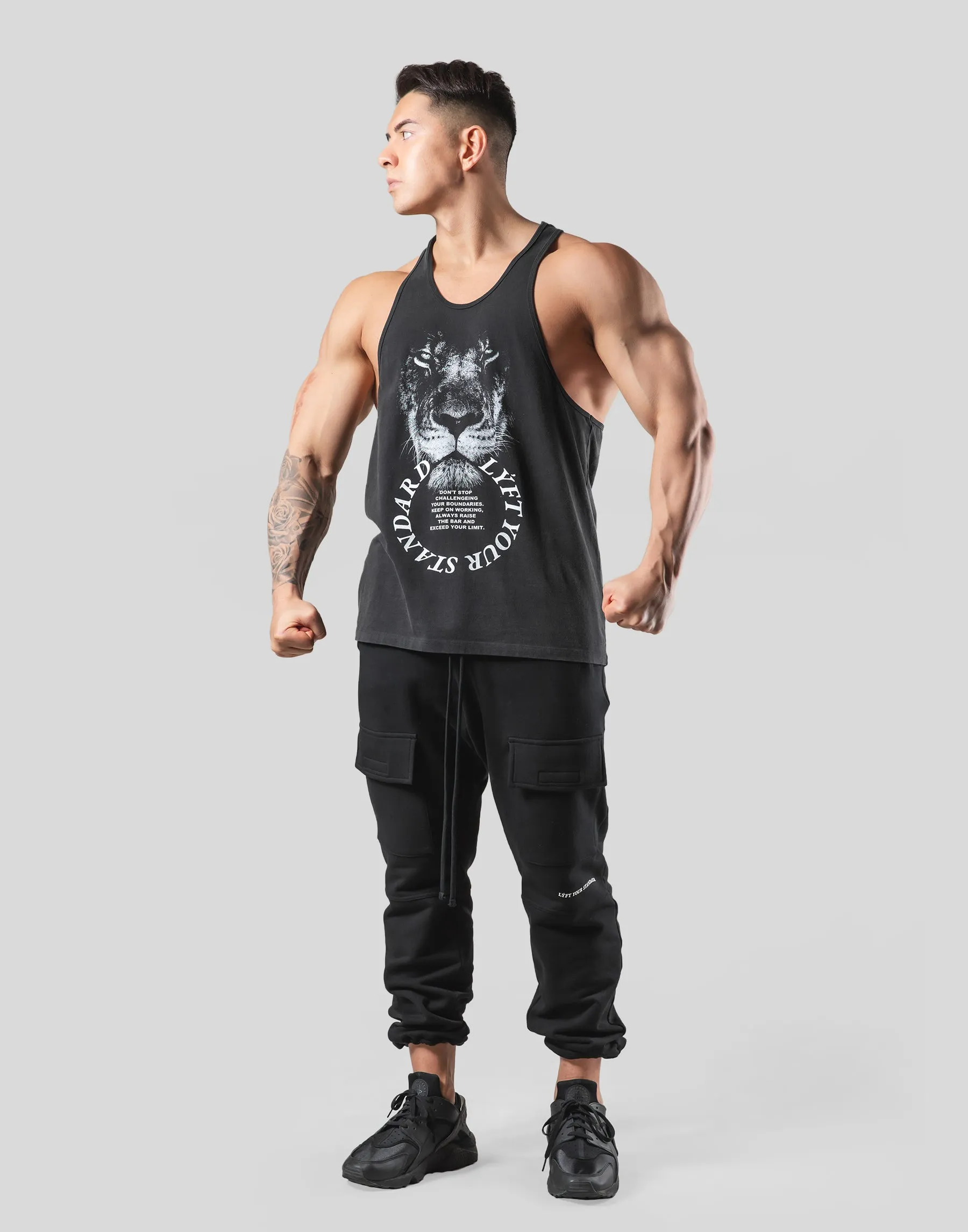 Lion Ring Vintage Training Tanktop  - Black