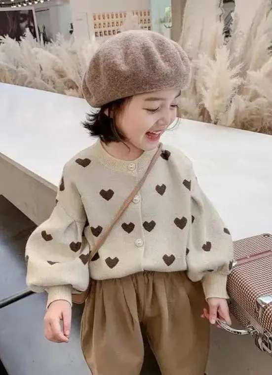 Love Heart Beige Knit Cardigan