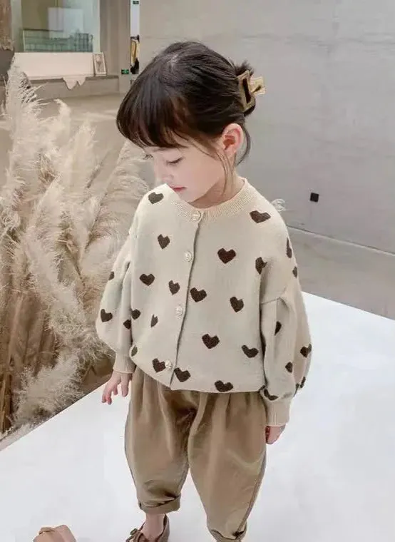 Love Heart Beige Knit Cardigan