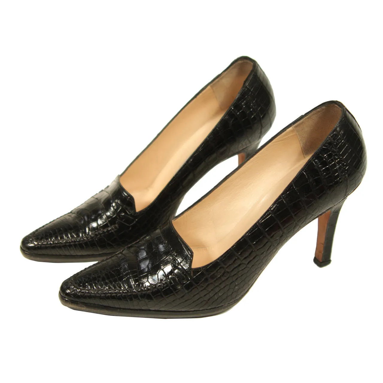 MANOLO BLAHNIK Black Crocodile Pumps Size 38