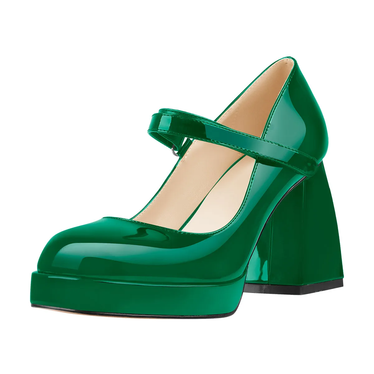 Mary Jane Square Platform Chunky Heels Pumps