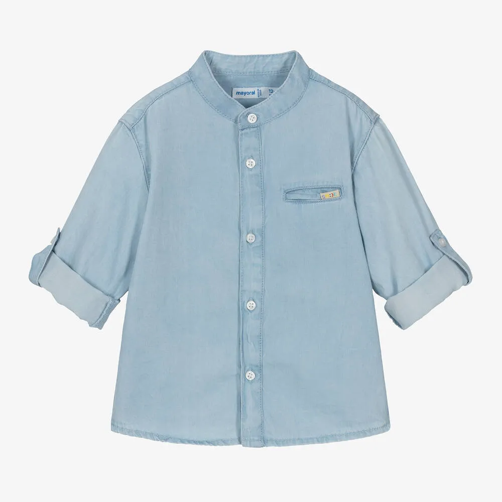 Mayoral Mao Baby Boy Collar Denim Shirt