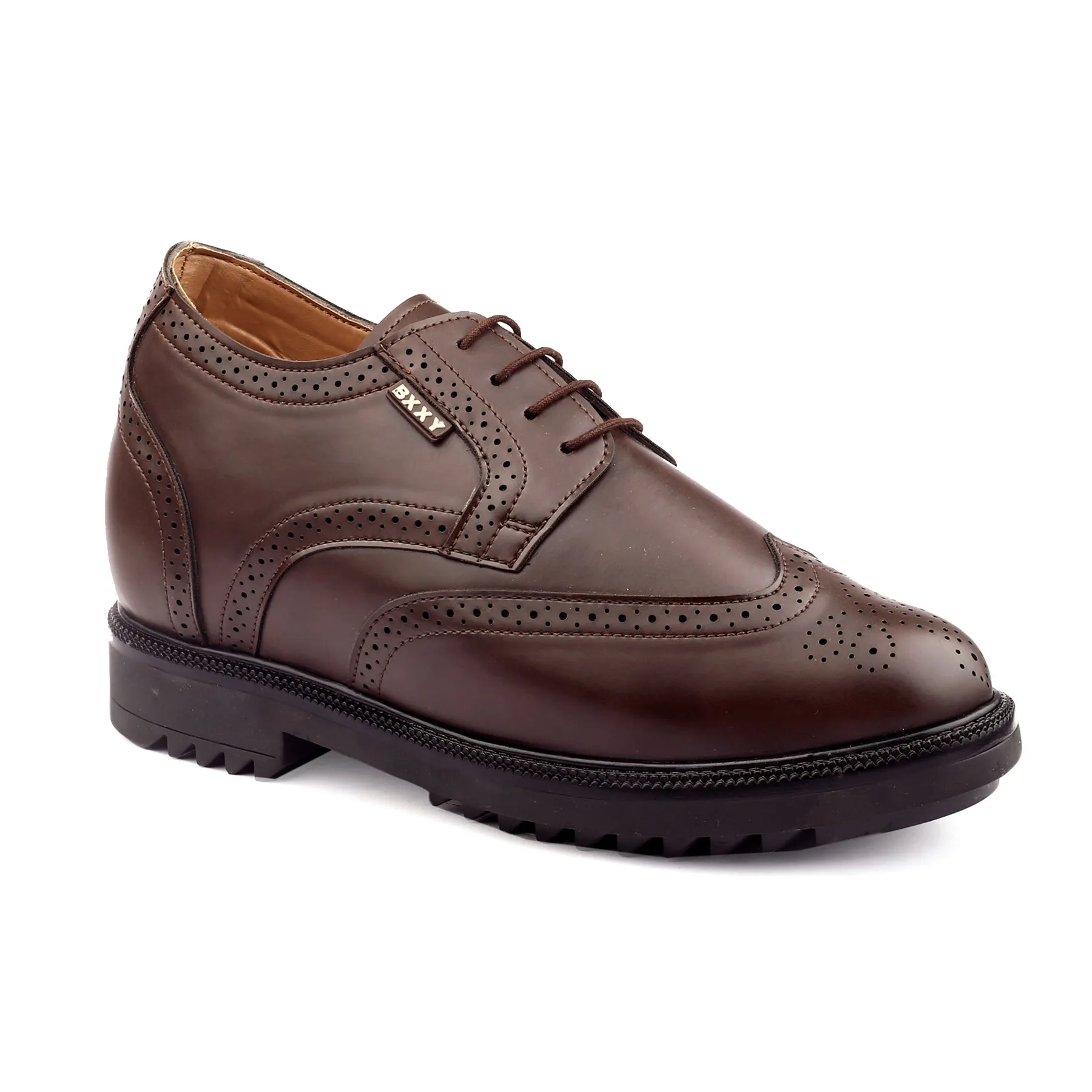 Men's 3.5 inch Hidden Height Increasing Faux Leather Brogue Lace-up Shoes