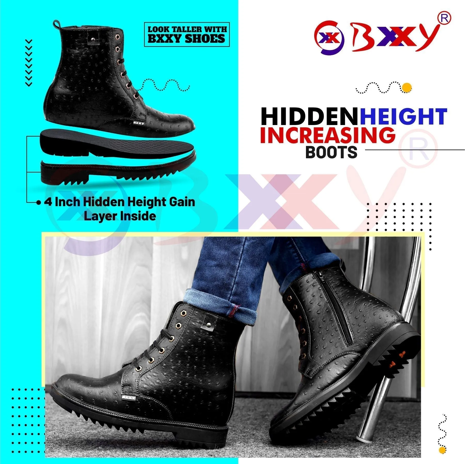 Men's 4 Inch Hidden Height Increasing Trendiest High Ankle Boots