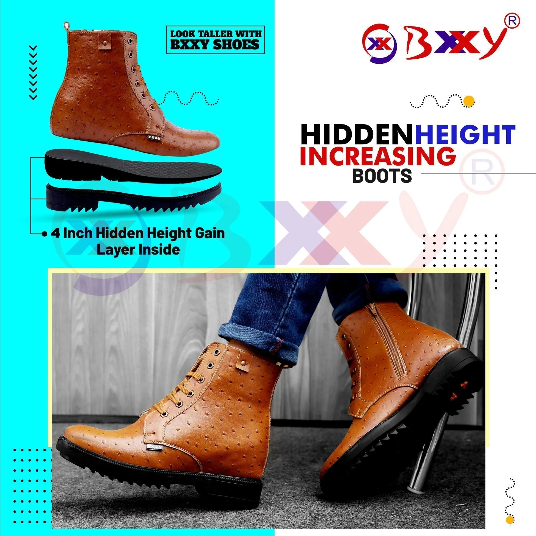 Men's 4 Inch Hidden Height Increasing Trendiest High Ankle Boots