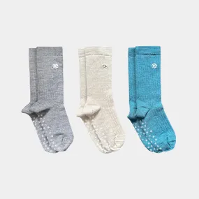 Merino Wool - Cotton Lightweight Kids with Grips Socks (3 pairs)