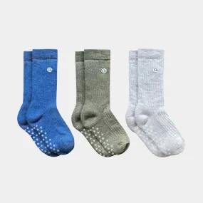 Merino Wool - Cotton Midweight Kids Socks with Grips Multipack