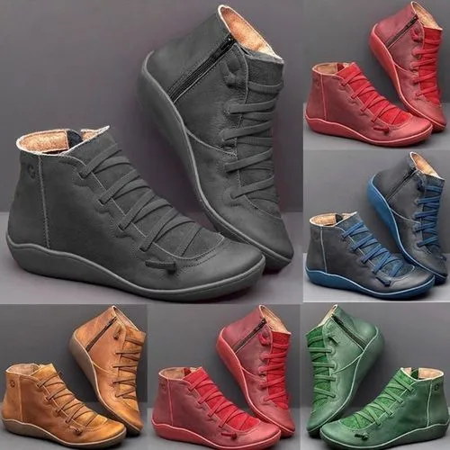 Outfany Vintage Strappy Ankle Boots For Women-FR