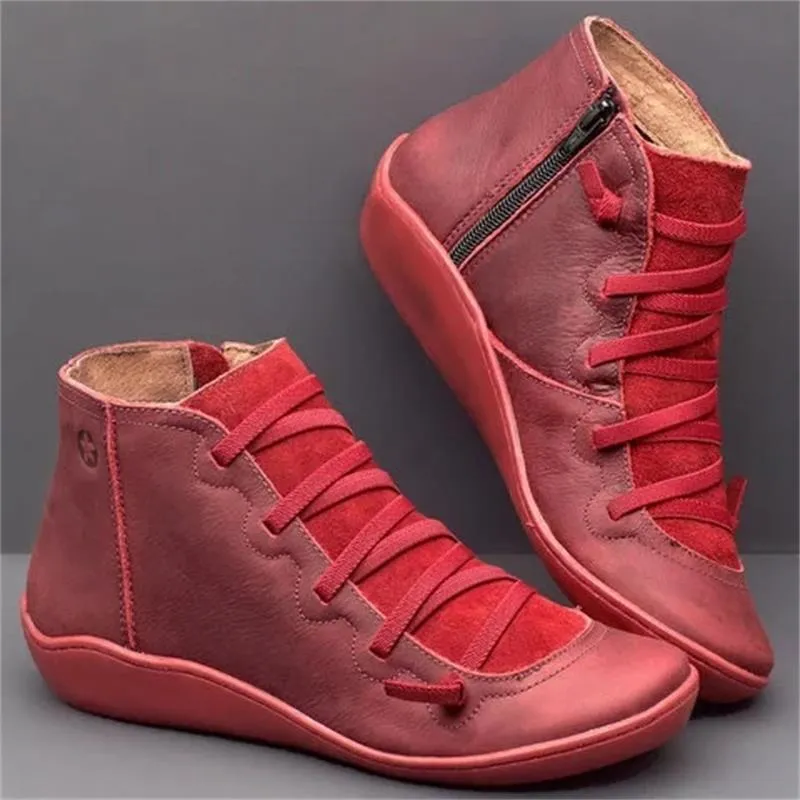 Outfany Vintage Strappy Ankle Boots For Women-FR