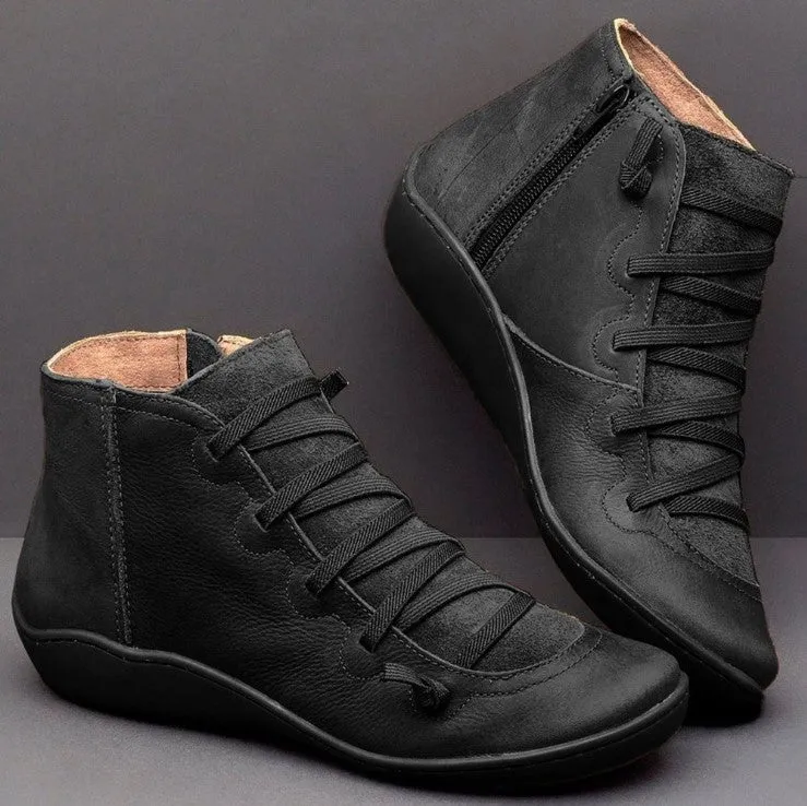 Outfany Vintage Strappy Ankle Boots For Women-FR