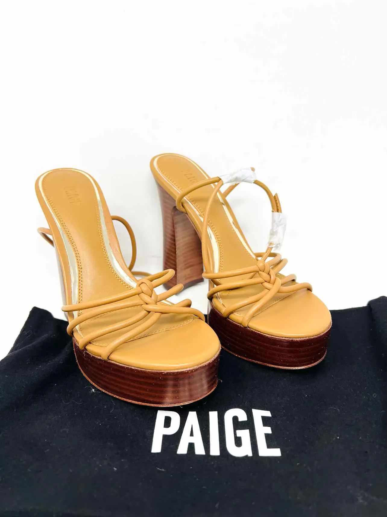 Paige Size 6 Brown Knot Leather W/ DUST BAG Designer Heels