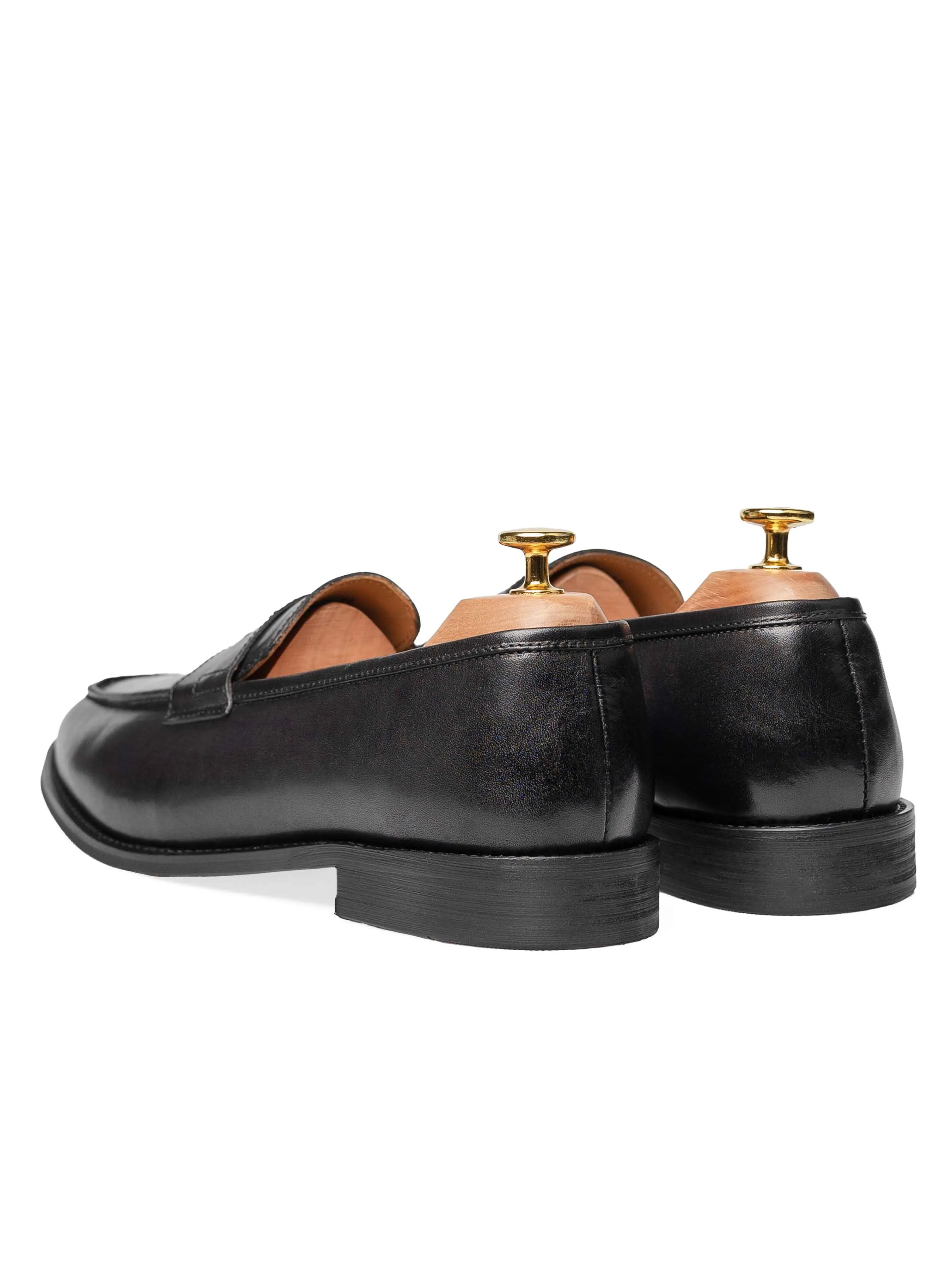 Penny Loafer - Black Grey (Hand Painted Patina)