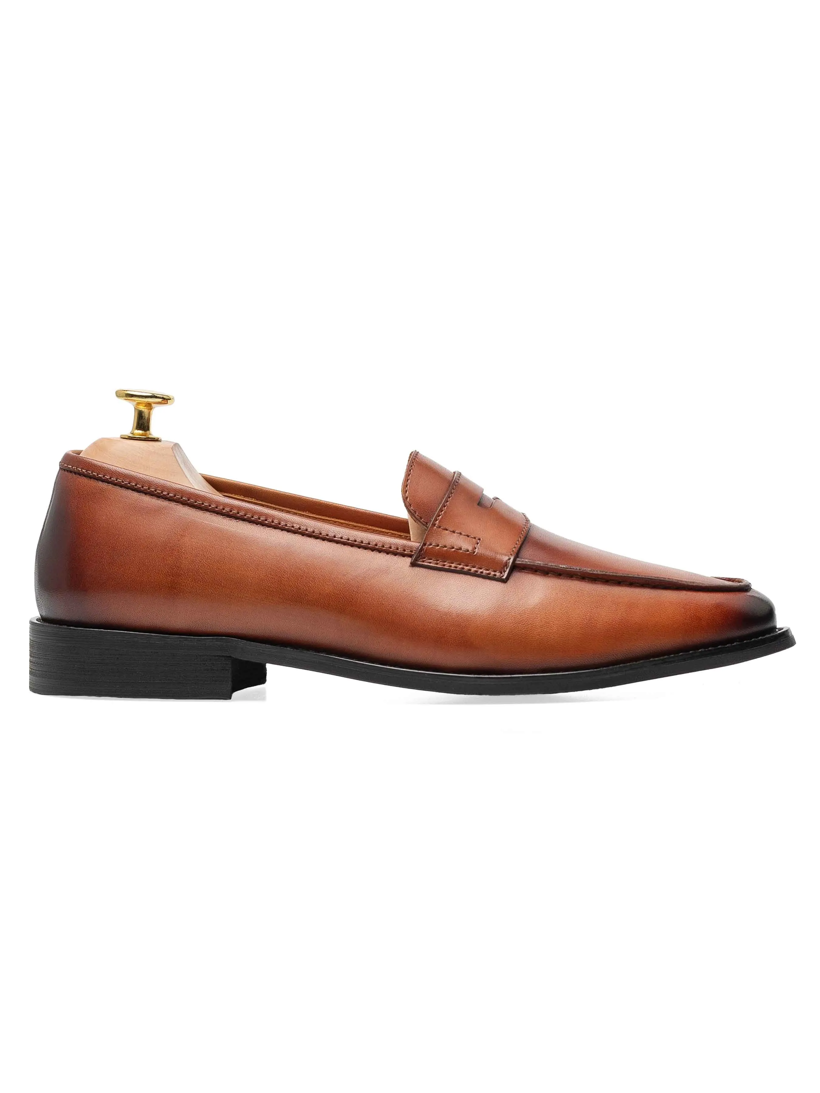 Penny Loafer - Cognac Tan (Hand Painted Patina)