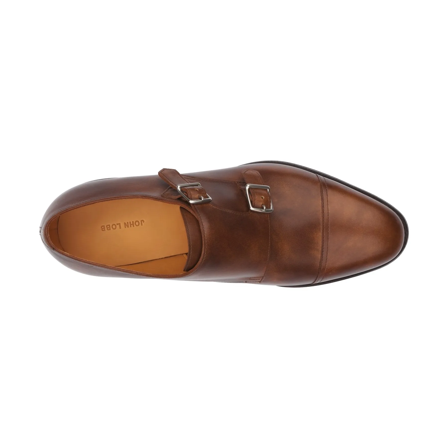 "William" Leather Double Monk with Hand-Stitched Cap Toe in Brown