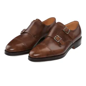 "William" Leather Double Monk with Hand-Stitched Cap Toe in Brown