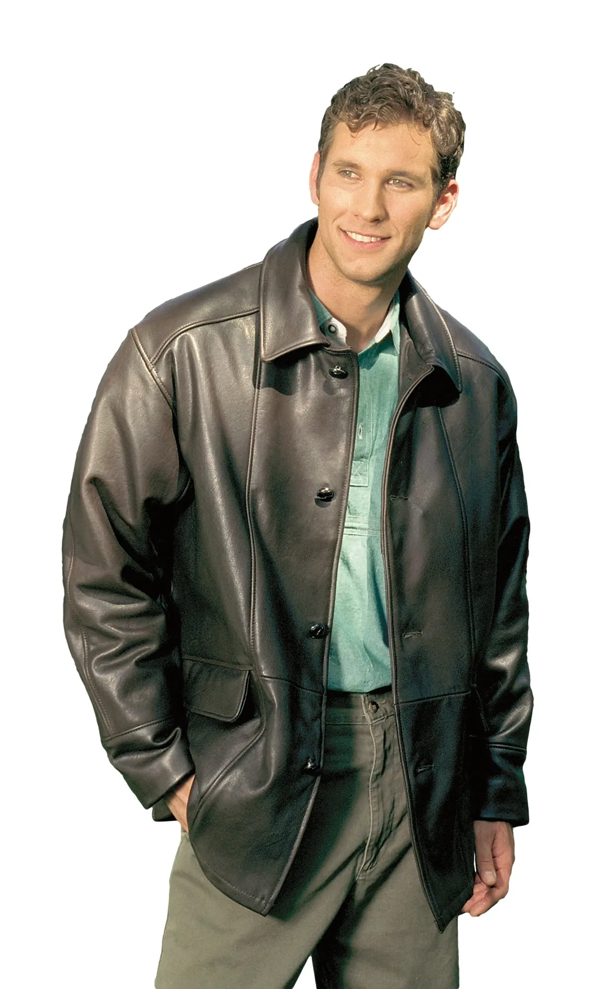 REED Men's Premium Four Button Car Coat Leather Jacket Made in USA