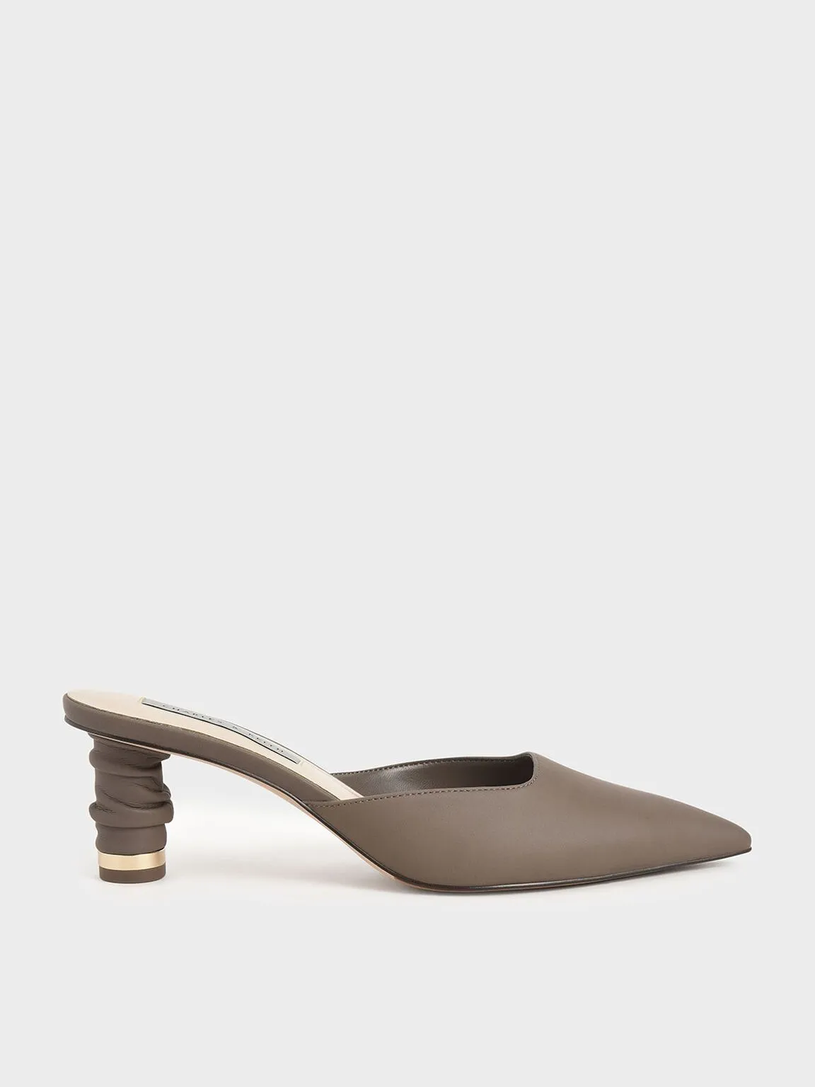 Ruched Cylindrical Heel Mules