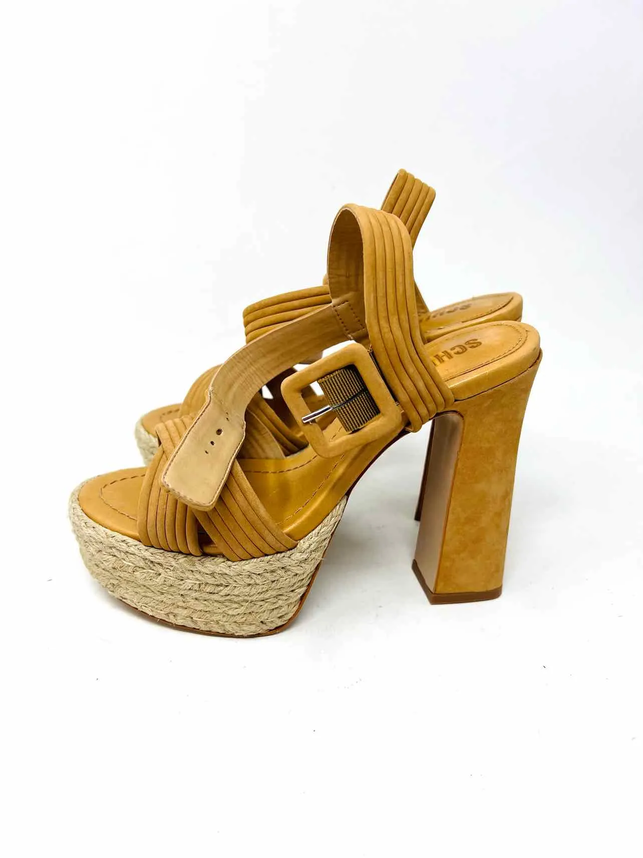 Size 6 Tan Crisscross Platform Designer Heels