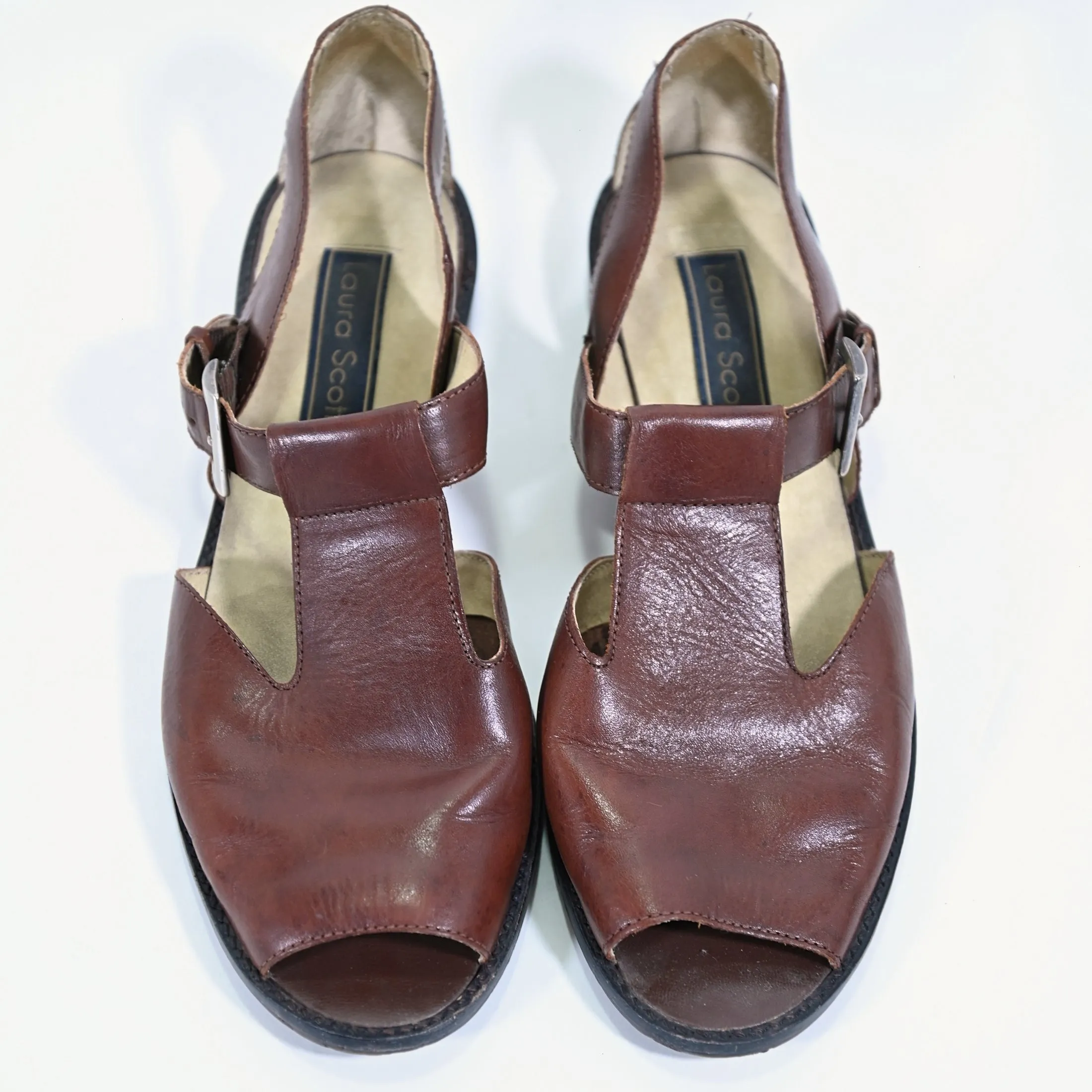 SOLD 90s Brown Leather Fisherman Shoes, Y2K Laura Scott SZ 10M