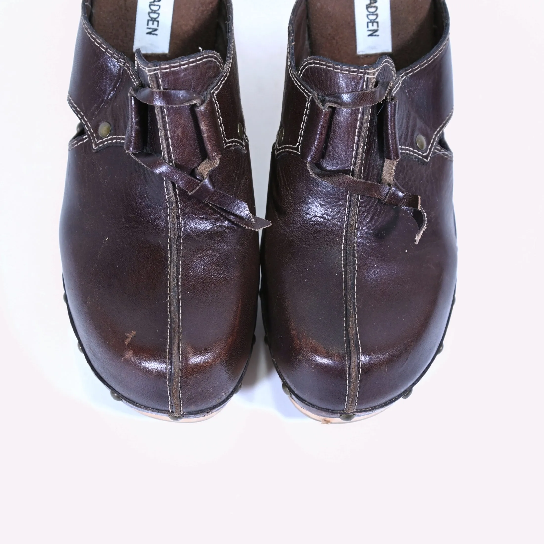 SOLD 90s Steve Madden Brown Leather Clogs SZ 9