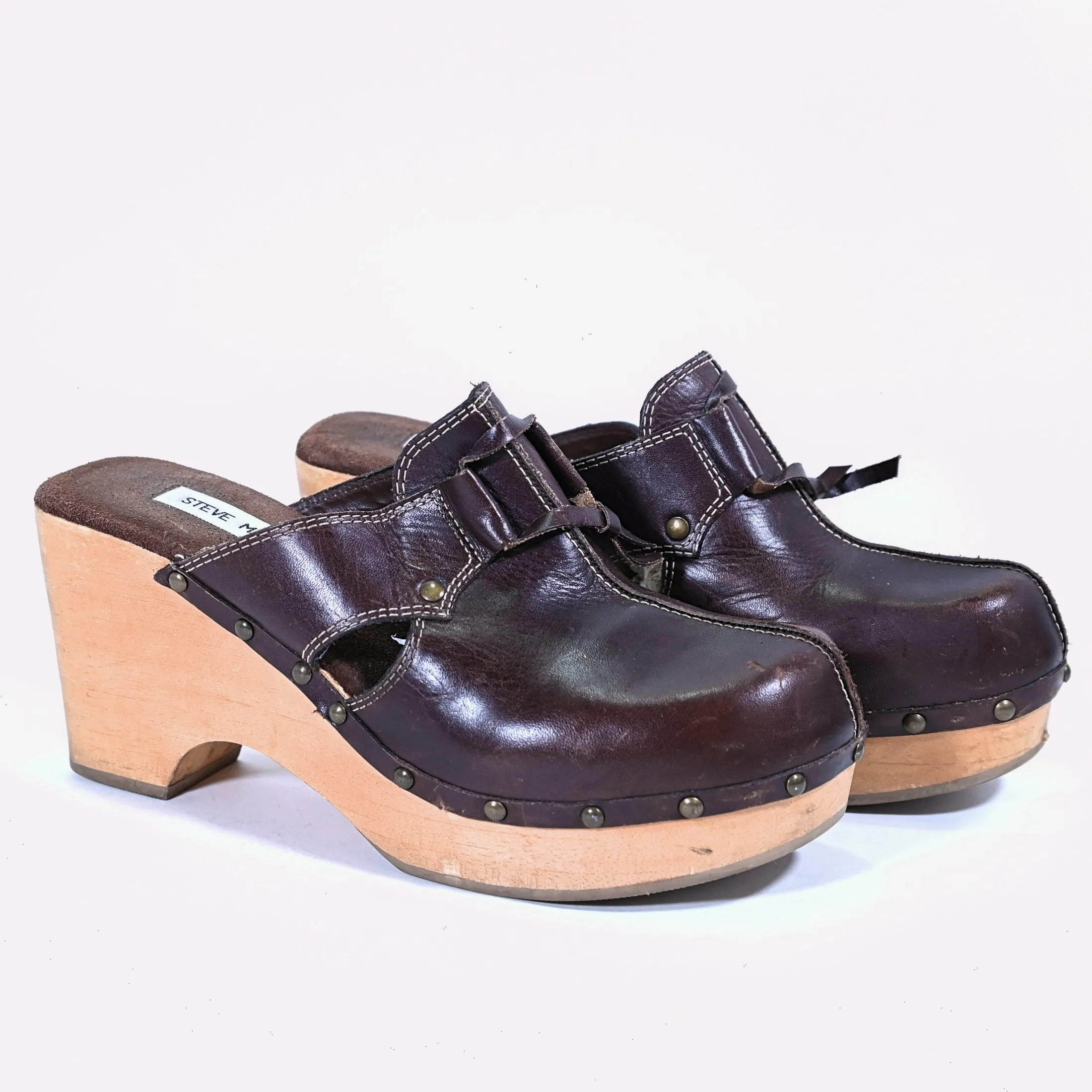 SOLD 90s Steve Madden Brown Leather Clogs SZ 9