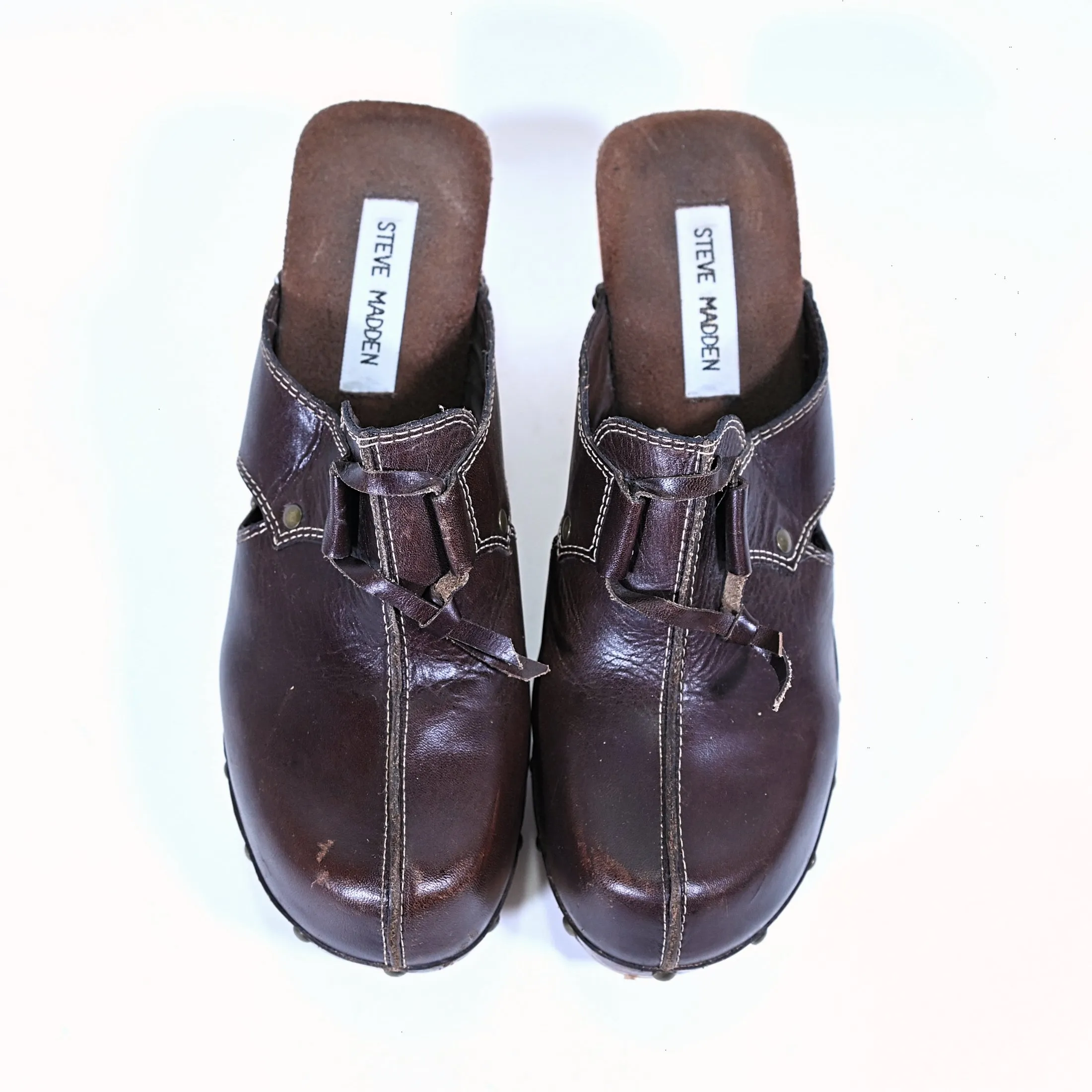 SOLD 90s Steve Madden Brown Leather Clogs SZ 9