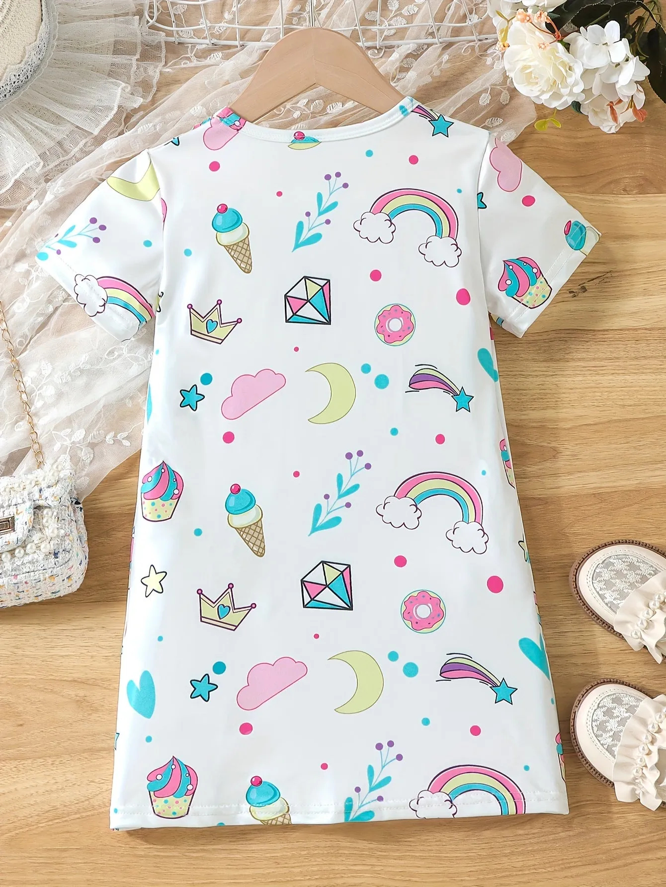 Summer-Ready Princess & Heart Graphic Dress for Girls | Casual Style, Comfort Fit & Easy Care