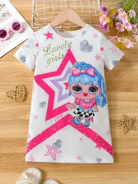 Summer-Ready Princess & Heart Graphic Dress for Girls | Casual Style, Comfort Fit & Easy Care