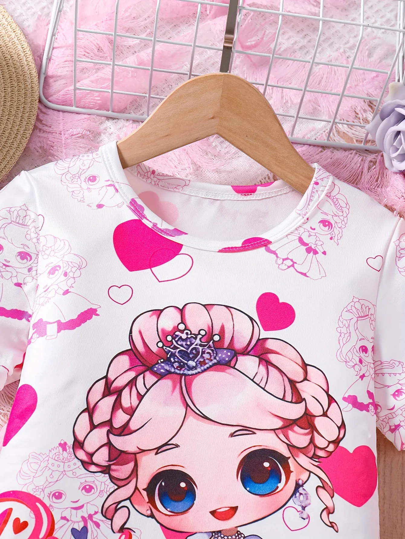 Summer-Ready Princess & Heart Graphic Dress for Girls | Casual Style, Comfort Fit & Easy Care