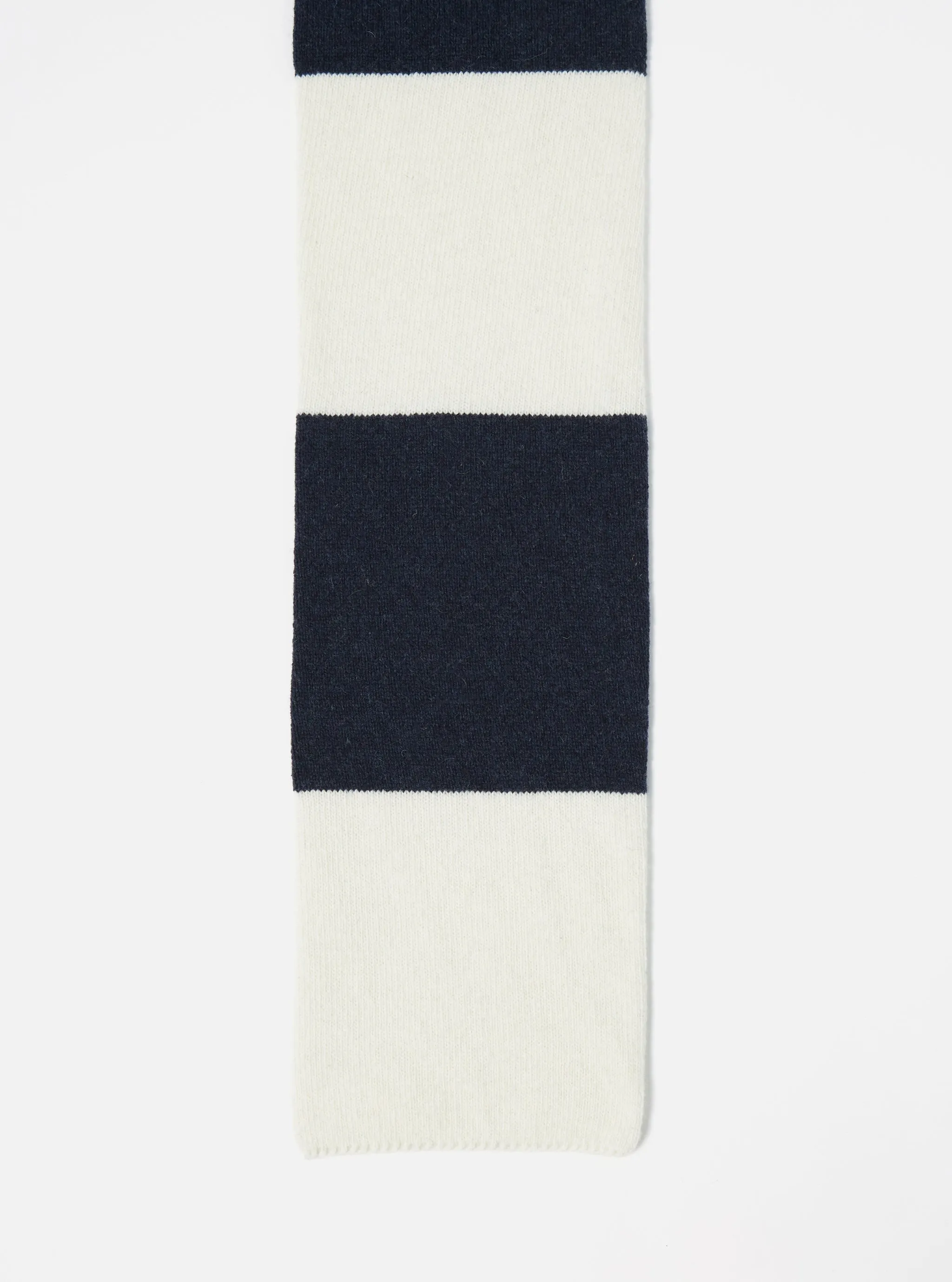 Universal Works Deluxe Football Scarf in Navy/Ecru Soft Wool