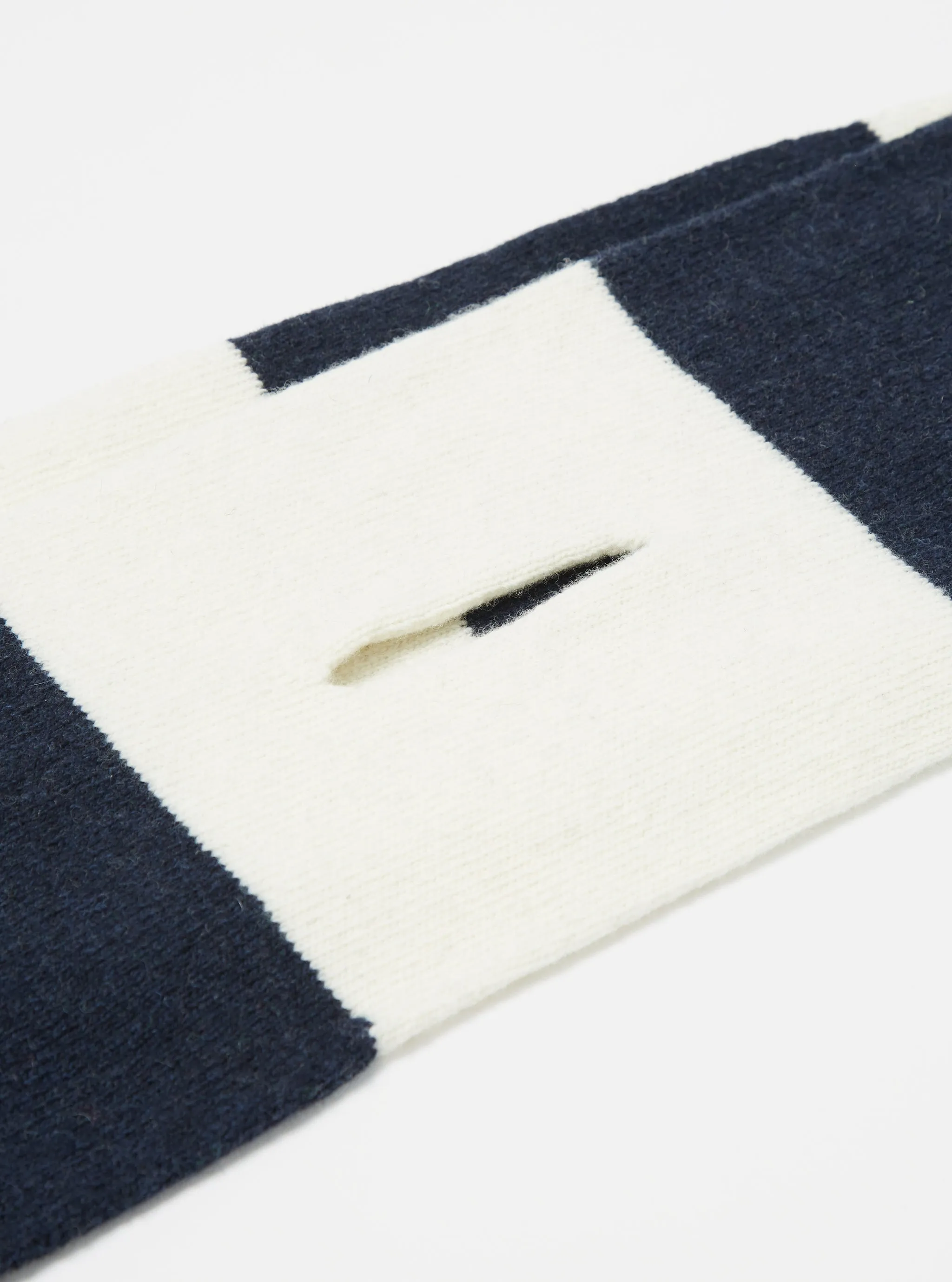 Universal Works Deluxe Football Scarf in Navy/Ecru Soft Wool