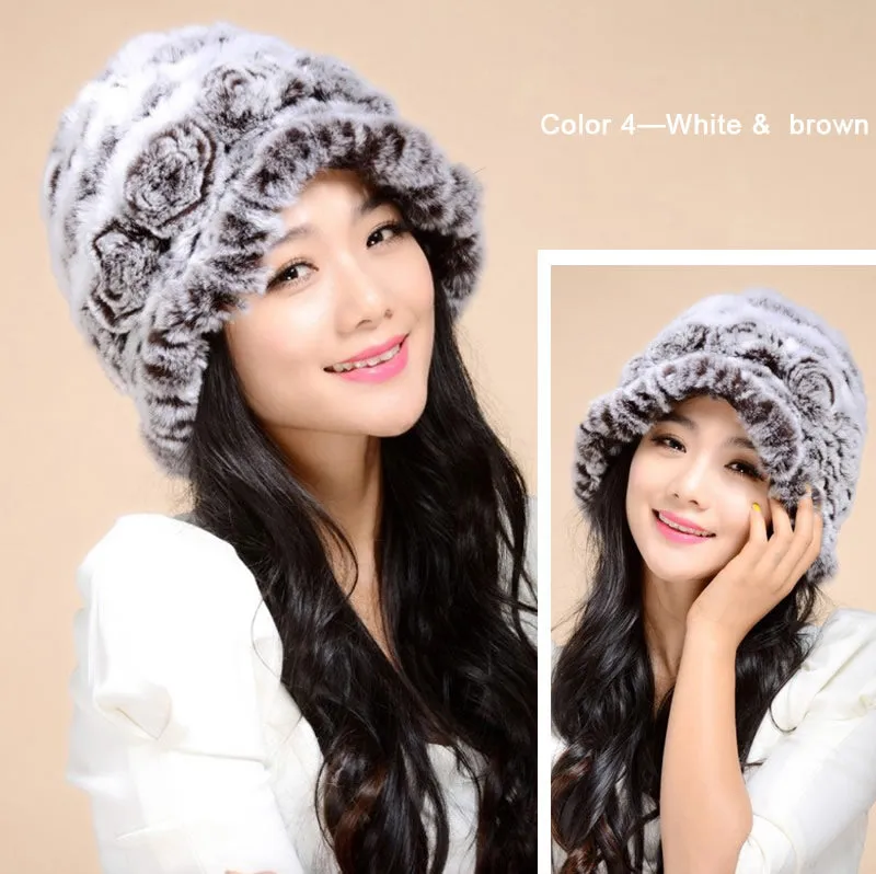 Warm Hat Winter Cap Winter Beanie Women's Knitted Real Rex Rabbit Fur Hat Cloche Fedora Cap Fur Story FS14607