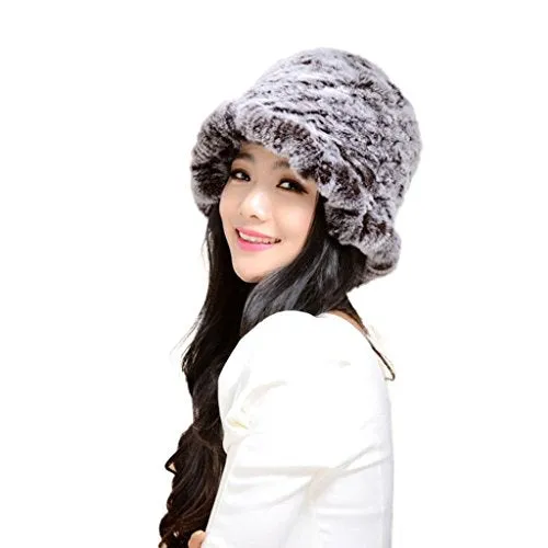 Warm Hat Winter Cap Winter Beanie Women's Knitted Real Rex Rabbit Fur Hat Cloche Fedora Cap Fur Story FS14607