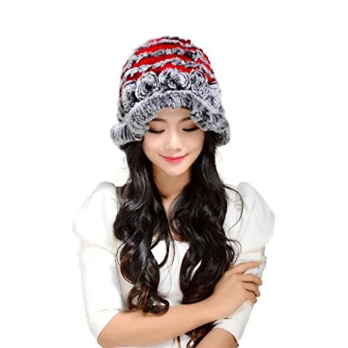 Warm Hat Winter Cap Winter Beanie Women's Knitted Real Rex Rabbit Fur Hat Cloche Fedora Cap Fur Story FS14607