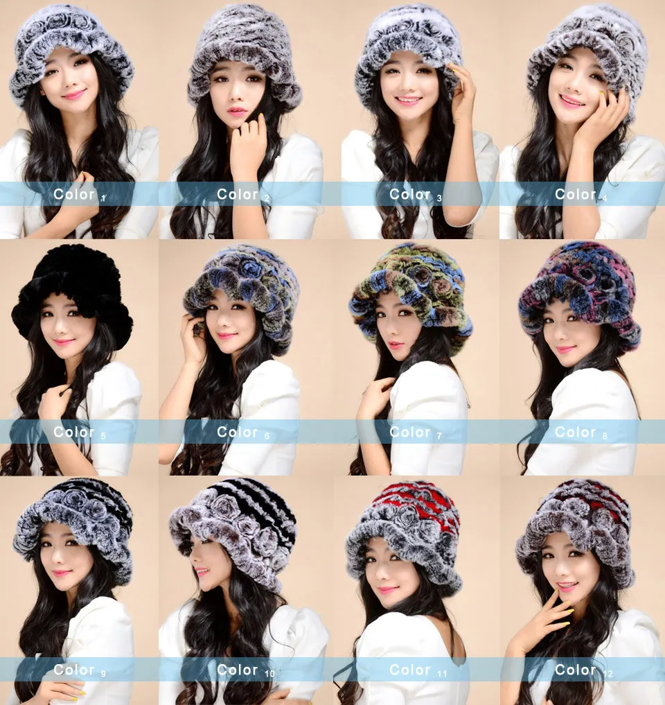 Warm Hat Winter Cap Winter Beanie Women's Knitted Real Rex Rabbit Fur Hat Cloche Fedora Cap Fur Story FS14607