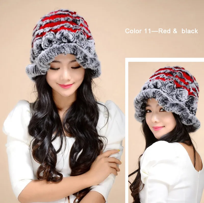 Warm Hat Winter Cap Winter Beanie Women's Knitted Real Rex Rabbit Fur Hat Cloche Fedora Cap Fur Story FS14607