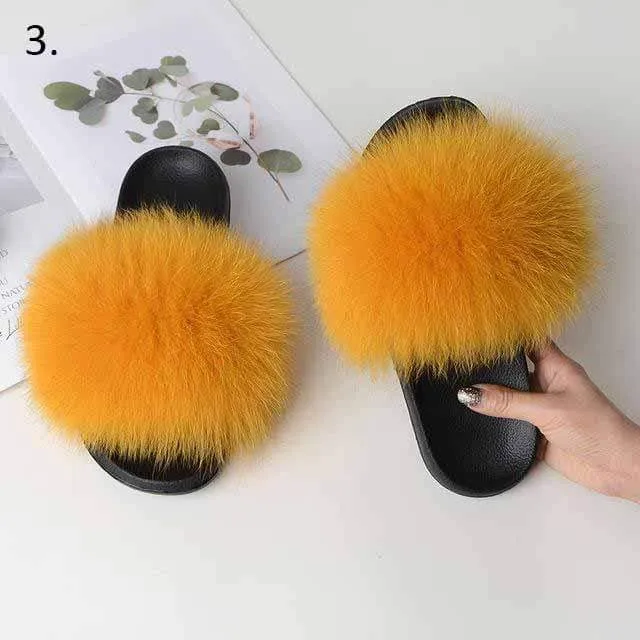 Women Casual Real Fox Fur Slippers