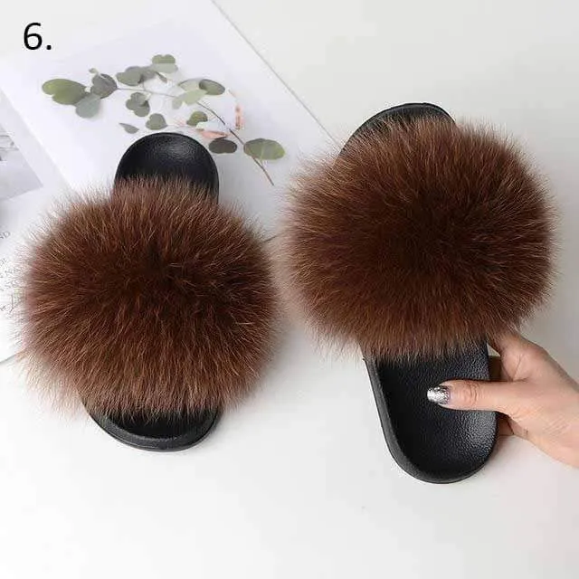 Women Casual Real Fox Fur Slippers