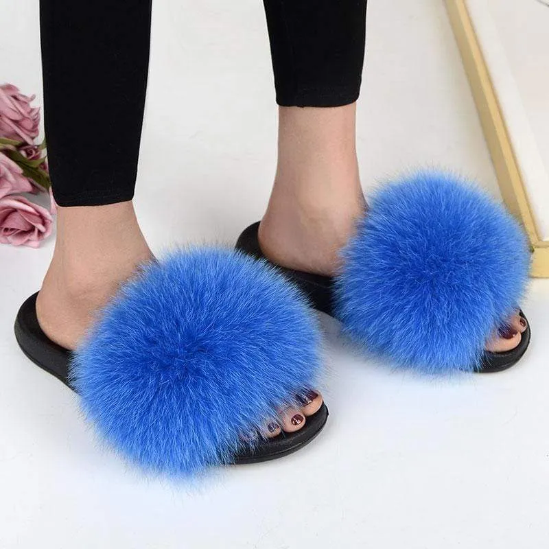 Women Casual Real Fox Fur Slippers